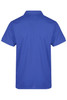 A blue polo shirt featuring a collar and short sleeves, displaying a plain back design.