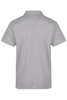 A grey polo shirt with a collar and short sleeves, featuring a logo on the back.
