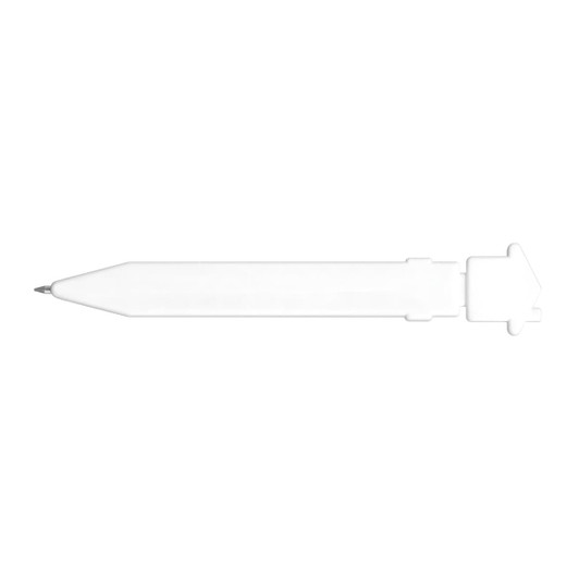 A plastic pen designed in the shape of a house fridge magnet, featuring a ballpoint tip and a white body.