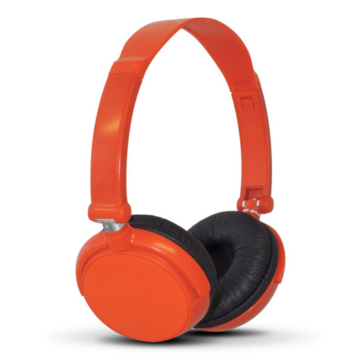 Pulsar Headphones in vibrant orange with cushioned black ear pads and an adjustable headband.