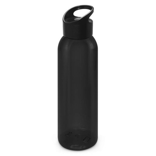 A drink bottle with a sleek black design and a convenient handle for easy transport.