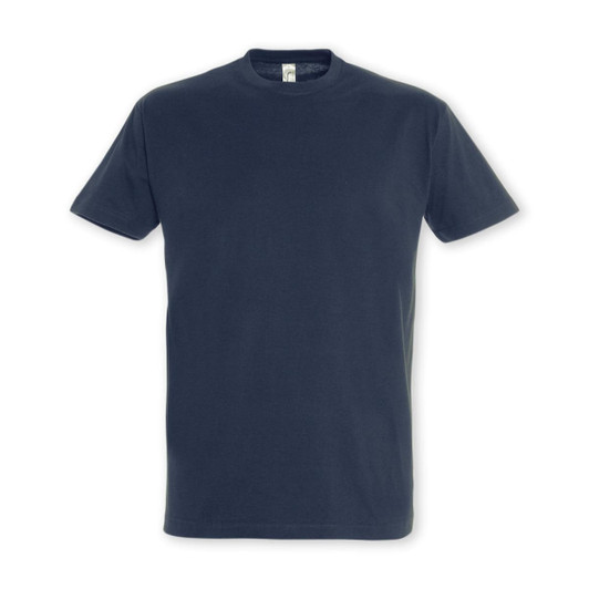A black adult T-shirt with short sleeves and a plain design. It features a logo on the label inside.