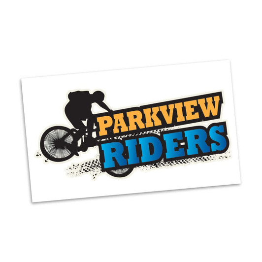 A promotional temporary tattoo featuring a silhouette of a cyclist, with "Parkview Riders" in orange and blue text.