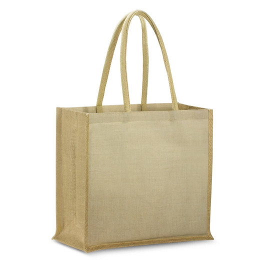 A Modena Juco Tote Bag in a natural finish with sturdy handles for easy carrying.