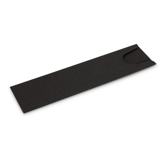 A sleek black cardboard pen sleeve designed for packaging writing instruments.