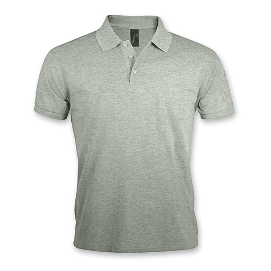 A light green men's polo shirt featuring a classic collar and a logo on the chest.