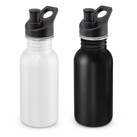 A drink bottle set featuring a white 500ml and a black 500ml bottle, both with black caps and a logo.