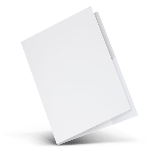 A4 presentation folder in white featuring twin pockets and a logo.