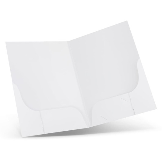 A white A4 presentation folder featuring twin pockets for document storage and organisation.