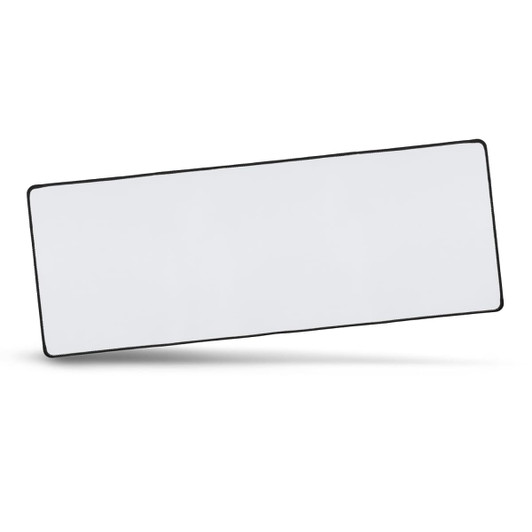 A rectangular gaming mat in white with a black border, suitable for office and business use.