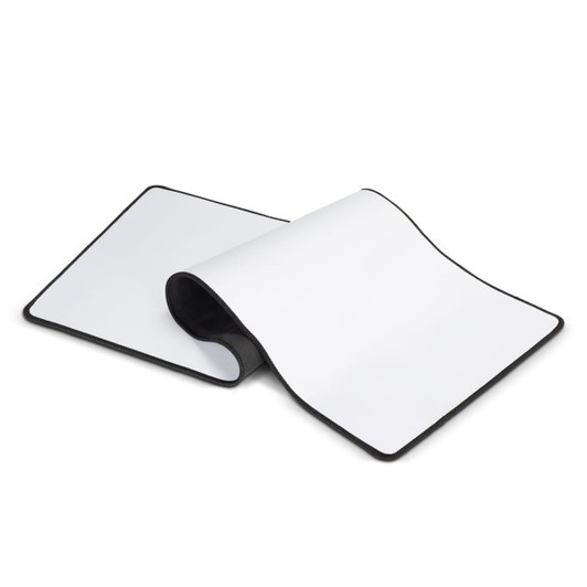 A white gaming mat with a black edge, designed for use on office or business counters.