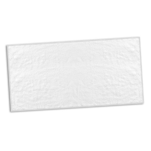 A full-colour white beach towel with a textured surface and an embedded logo or branding feature.