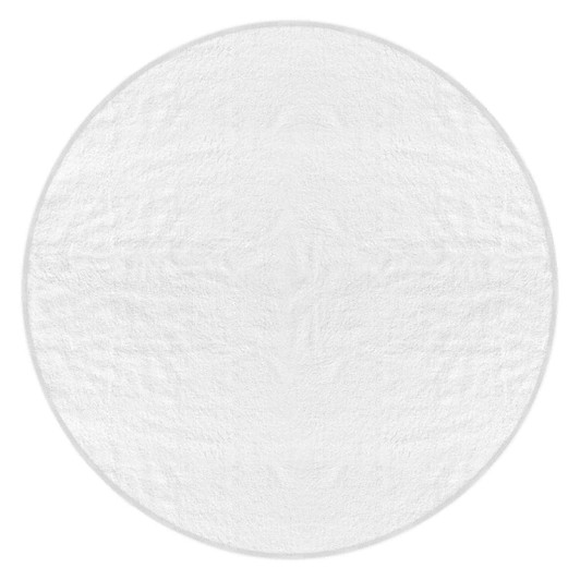 A round, full-colour beach towel in white with a textured surface, featuring a logo.