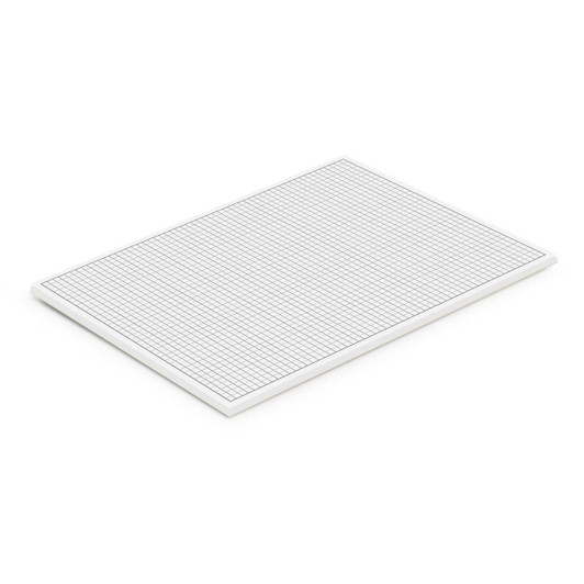 A4 graph note pad with a white border and grid pattern on the pages. It features a branding logo.