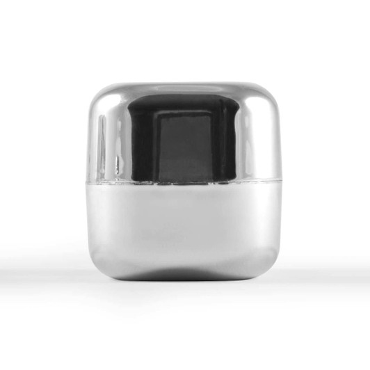 A sleek, metallic container of Ritz Cube Lip Balm with a glossy finish.