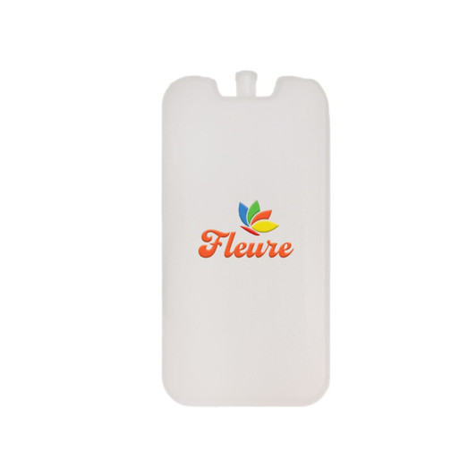 A white cooler brick featuring a colourful logo, designed for use in cooler bags.