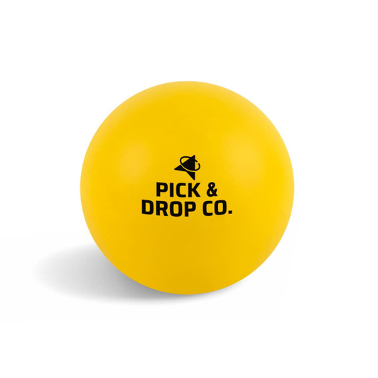 A yellow Hi Bounce Ball with a logo, designed for fun and games activities.