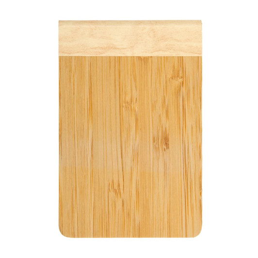 A bamboo notebook with a sleek design and a natural wooden top section. The cover features a textured bamboo finish.