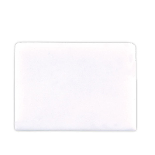 A white eraser designed for writing, with a rectangular shape and smooth surface.