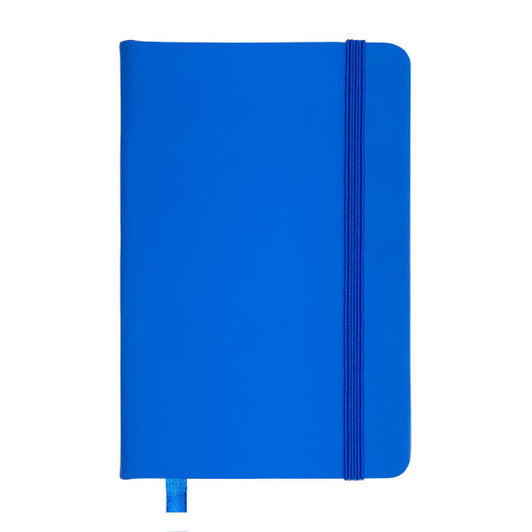 A blue Illusion Pocket Notebook with a smooth cover and an elastic band closure.