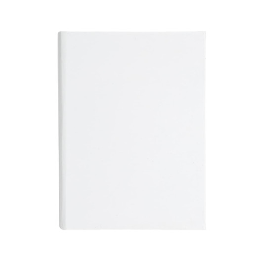 A plain white notebook with a smooth cover, featuring rounded edges and no visible branding.