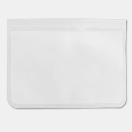 A clear PEVA reusable food storage bag with a zip closure, measuring 26 cm x 20 cm.