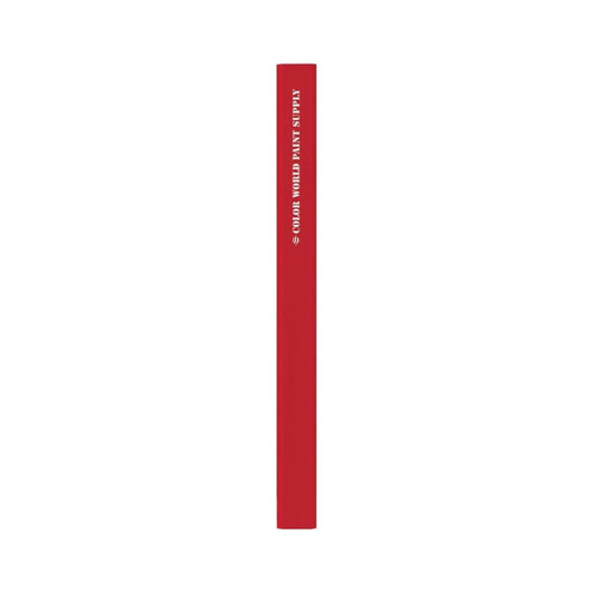 A red branded carpenter pencil with a rectangular shape and a logo.