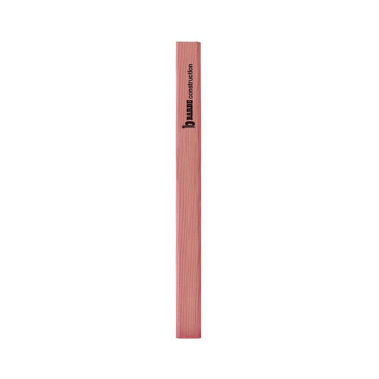 A pink-branded carpenter pencil featuring a logo, designed for grey-lead writing.