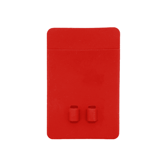 A red silicone phone wallet featuring a smooth surface and two small attachments.