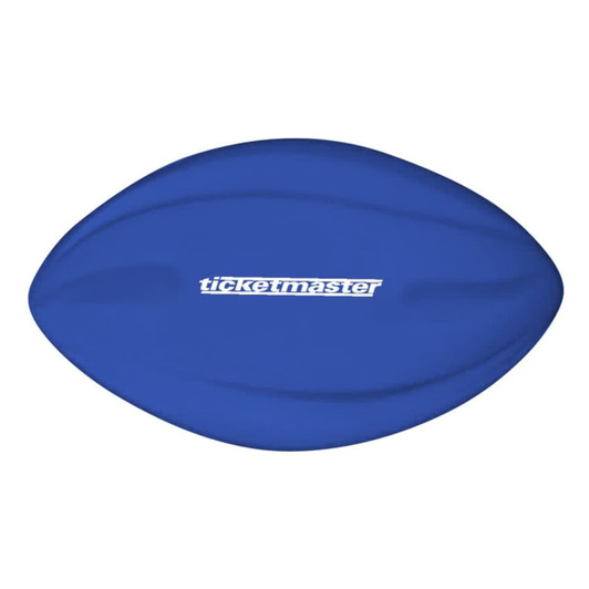 A blue football with a smooth, rounded shape and a logo on it.