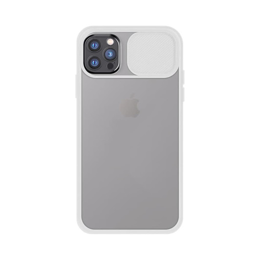 A grey iPhone case with a textured white section and a logo, designed for a sleek modern look.