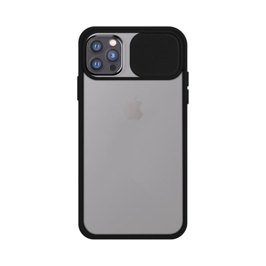 A black iPhone case featuring a textured grip and cutout for the camera, designed for sleek protection.