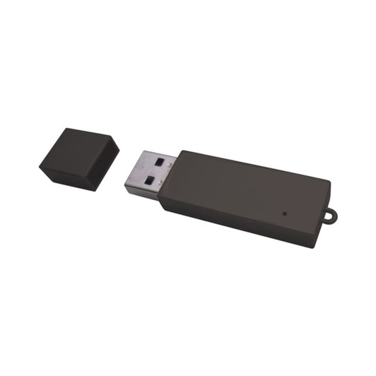 A sleek black Slimline Metal Drive USB flash drive with a removable cap. It features a simple design and an attached loop.
