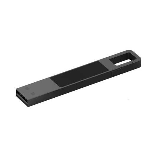 A black LED flash drive with a sleek design and a built-in loop for easy carrying.