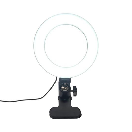 A 6-inch white LED halo light mounted on a black base with an adjustable arm for positioning.