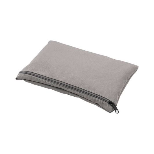 A grey eco-friendly bag with a zip closure, featuring a subtle texture and a small logo.