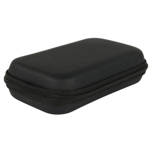 A black zippered case with a sturdy design and a textured surface, featuring a zipper closure.