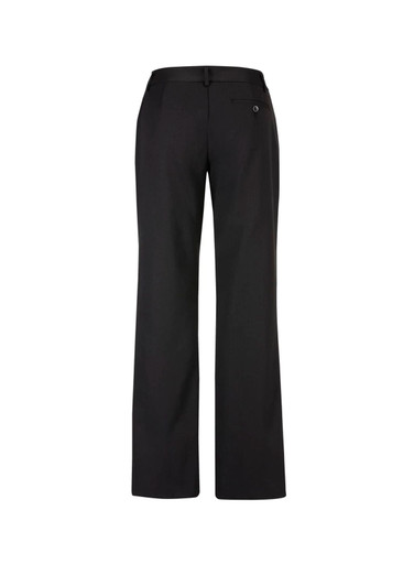 A pair of women's black relaxed stretch pants featuring a back pocket and a simple design.