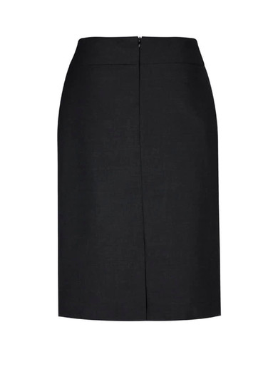 A black women's relaxed fit lined skirt with a subtle zip at the back and a simple design.