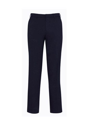 A pair of slimline slacks in navy with a fitted design and a branded logo.