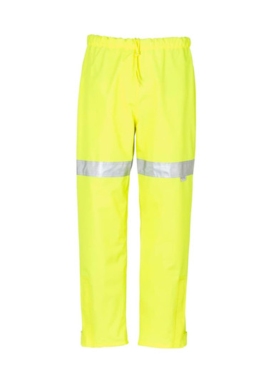 Hi-Vis yellow storm pants with reflective tape. Features an elastic waistband and straight-leg design.