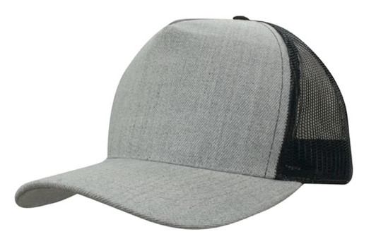 A grey marle cap with a mesh back, featuring a curved brim and a simple design.