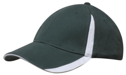 A dark green cap with white inserts on the peak and crown, featuring a logo.