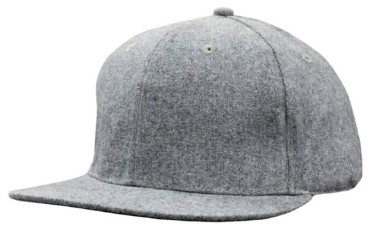 A grey marle flannel cap with a snapback design and a branded logo. It features a flat peak style.