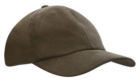 A water-resistant polynosic cap in olive green, featuring a curved brim and an adjustable fit.