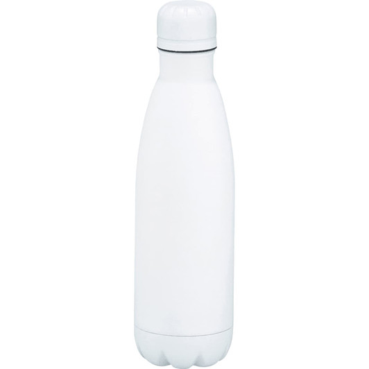 A drink bottle made of white stainless steel, featuring a vacuum insulated design and a screw-top lid.