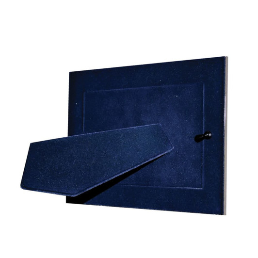 A nickel plated photo frame in dark blue, featuring an easel stand. The design is sleek and modern.