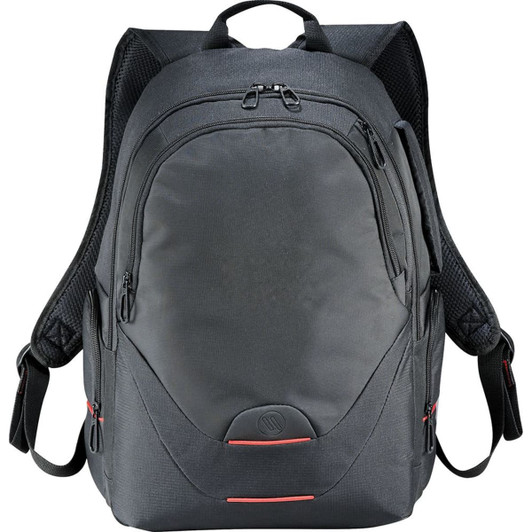 A black Ellaeven Motion Compu Backpack with multiple compartments and a logo.