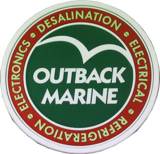 A round custom PVC coaster in green and white featuring a logo with red and white text around the edge.