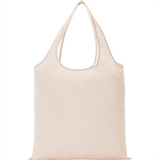 A beige all-purpose cotton canvas tote bag with two shoulder straps and a simple design.